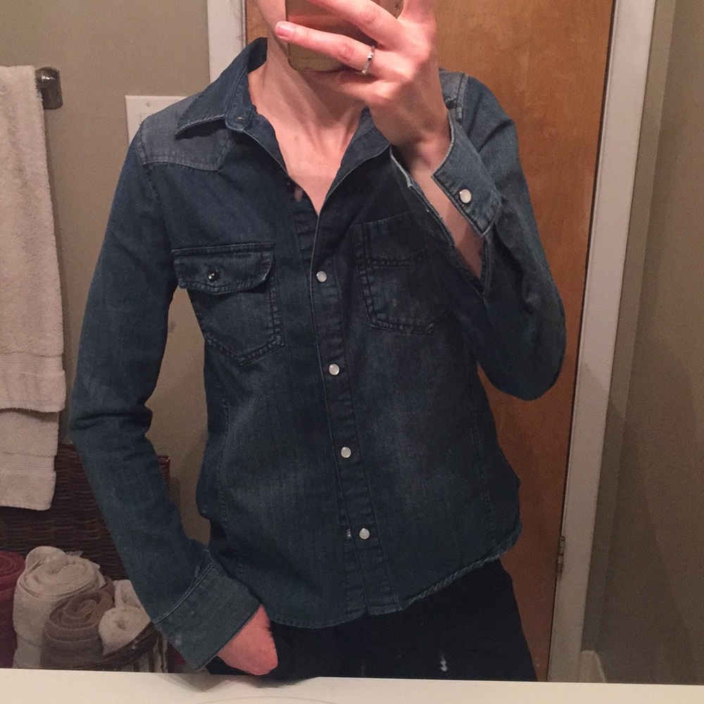 Roxy dark denim western button down